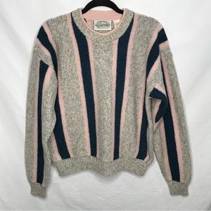 Vintage Britches Great Outdoors Gray Blue Pink Wool Stripe Sweater Medium Y2K